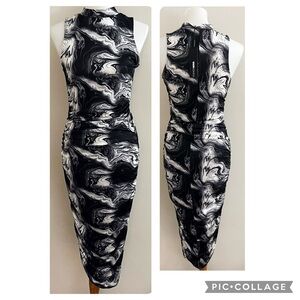 Fashion Nova Black and White ruched midi dress party festival